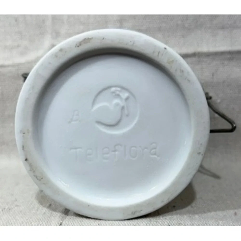 Teleflora Blue White Windmill Ceramic Canister Wire Bale Jar 5.5in Dutch Style